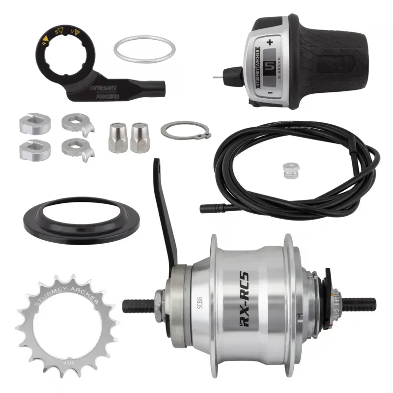 Sturmey Archer RX-RC5 Rear Hub S/A 5 Speed CB 36 W/Trim Kit in Silver